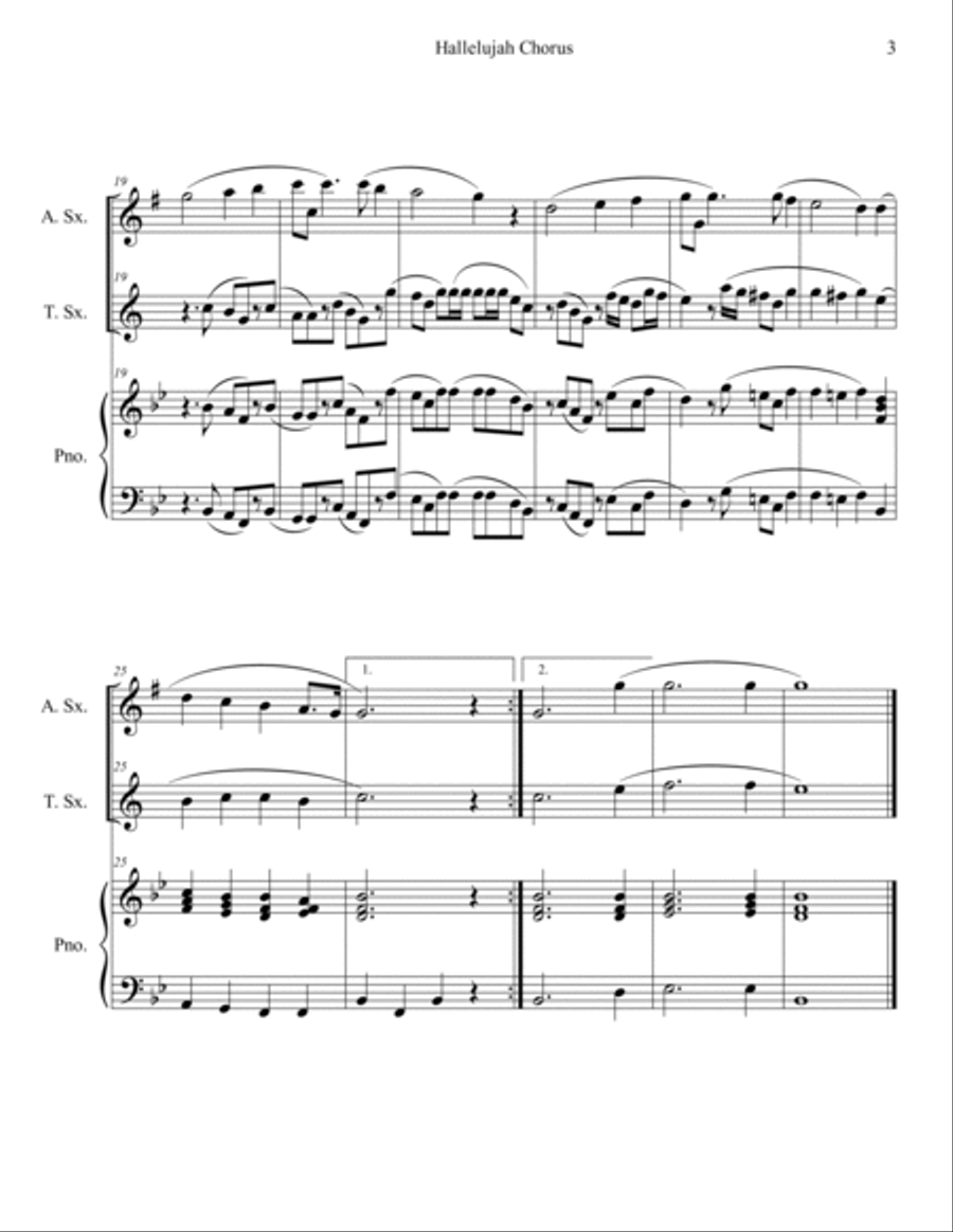 Hallelujah Chorus from Messiah (Alto and Tenor Sax Duet with Piano Accompaniment) Woodwind Duet scores gallery preview page 3