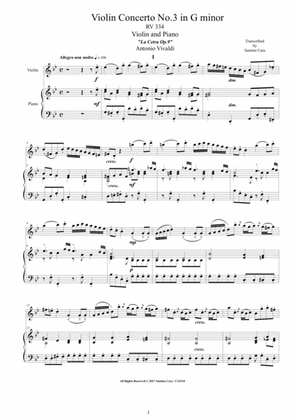 Vivaldi - Violin Concerto No.3 in G minor RV 334 Op.9 for Violin and Piano