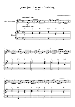 Jesu, joy of man's Desiring for Alto Sax and Piano (With Chords) - Score and Parts