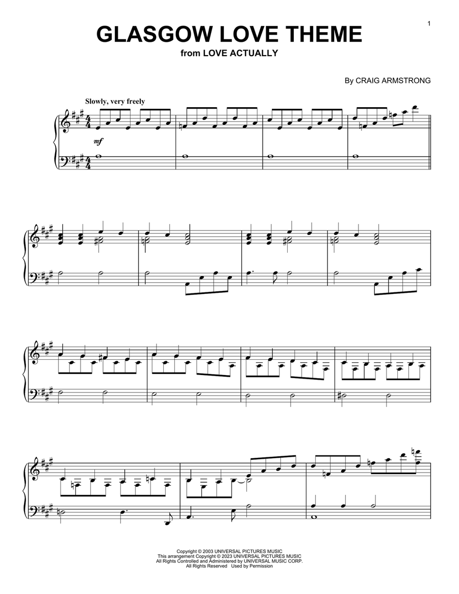Glasgow Love Theme Piano Solo scores gallery preview page 1
