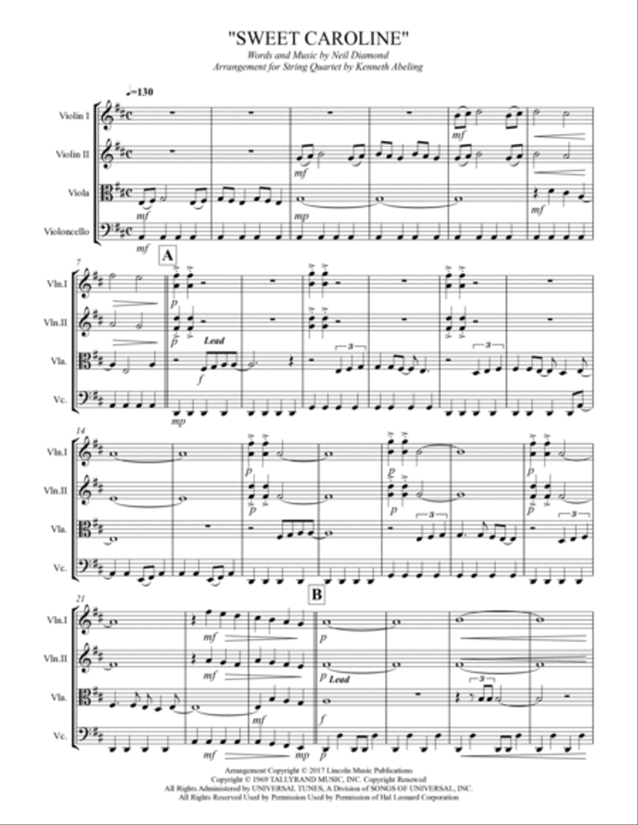 Sweet Caroline String Quartet scores gallery preview page 2