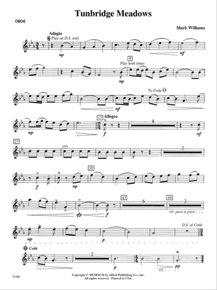 Tunbridge Meadows: Oboe Concert Band scores gallery preview page 1