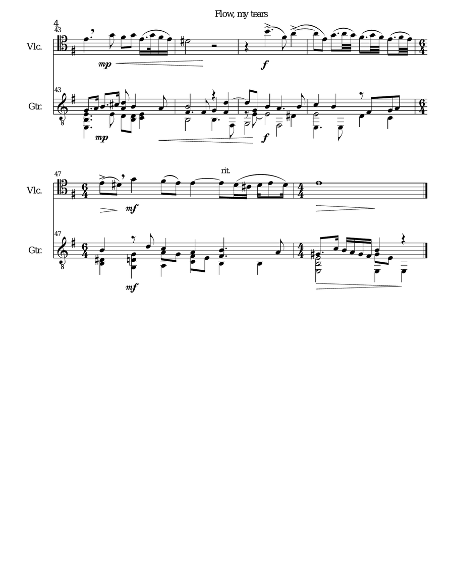 Flow my tears for cello and guitar (with divisions) String Duet scores gallery preview page 4