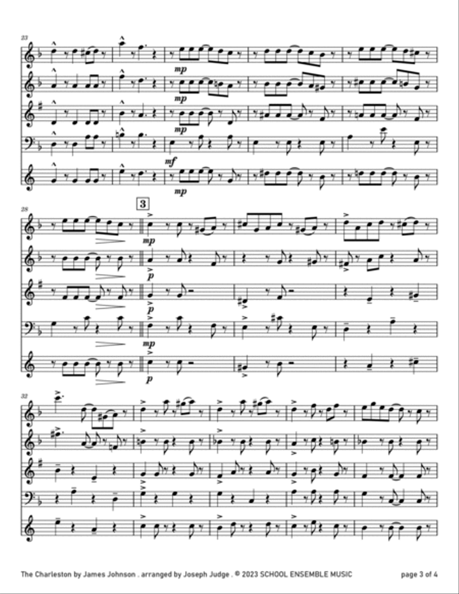 The Charleston by Johnson for Woodwind Quartet in Schools Woodwind Quartet scores gallery preview page 3