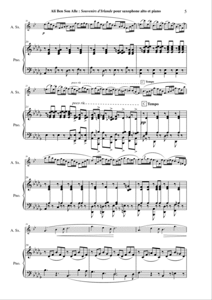Ali Ben Sou Alle: Souvenirs d'Irelande for soprano saxophone and piano Soprano Saxophone scores gallery preview page 5