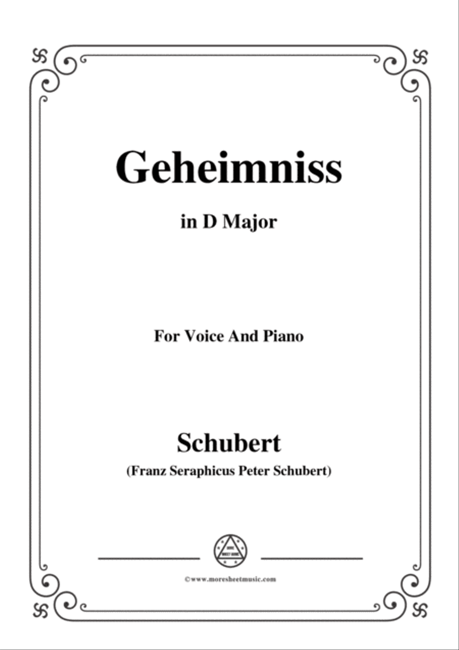 Schubert-Geheimniss(Mayrhofer),in D Major,for Voice&Piano Voice scores gallery preview page 1