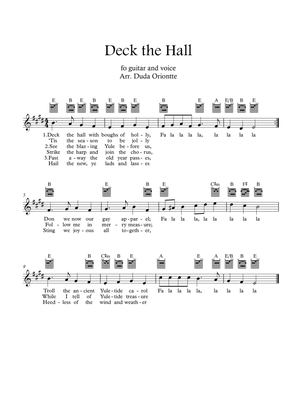 Deck the Halls (E major - guitar TABS - with lyrics)