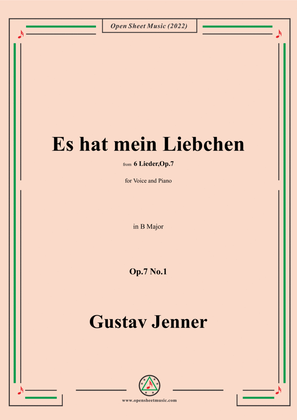 Book cover for Jenner-Es hat mein Liebchen,in B Major,Op.7 No.1
