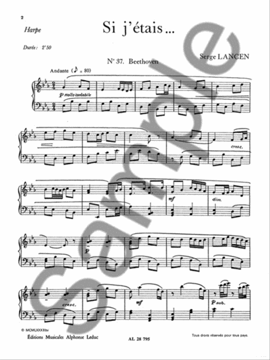 Lancen Si J'etais 37 Beethoven 38 Grieg 39 Tchaikowski Lm075 Harp Book Harp scores gallery preview page 2