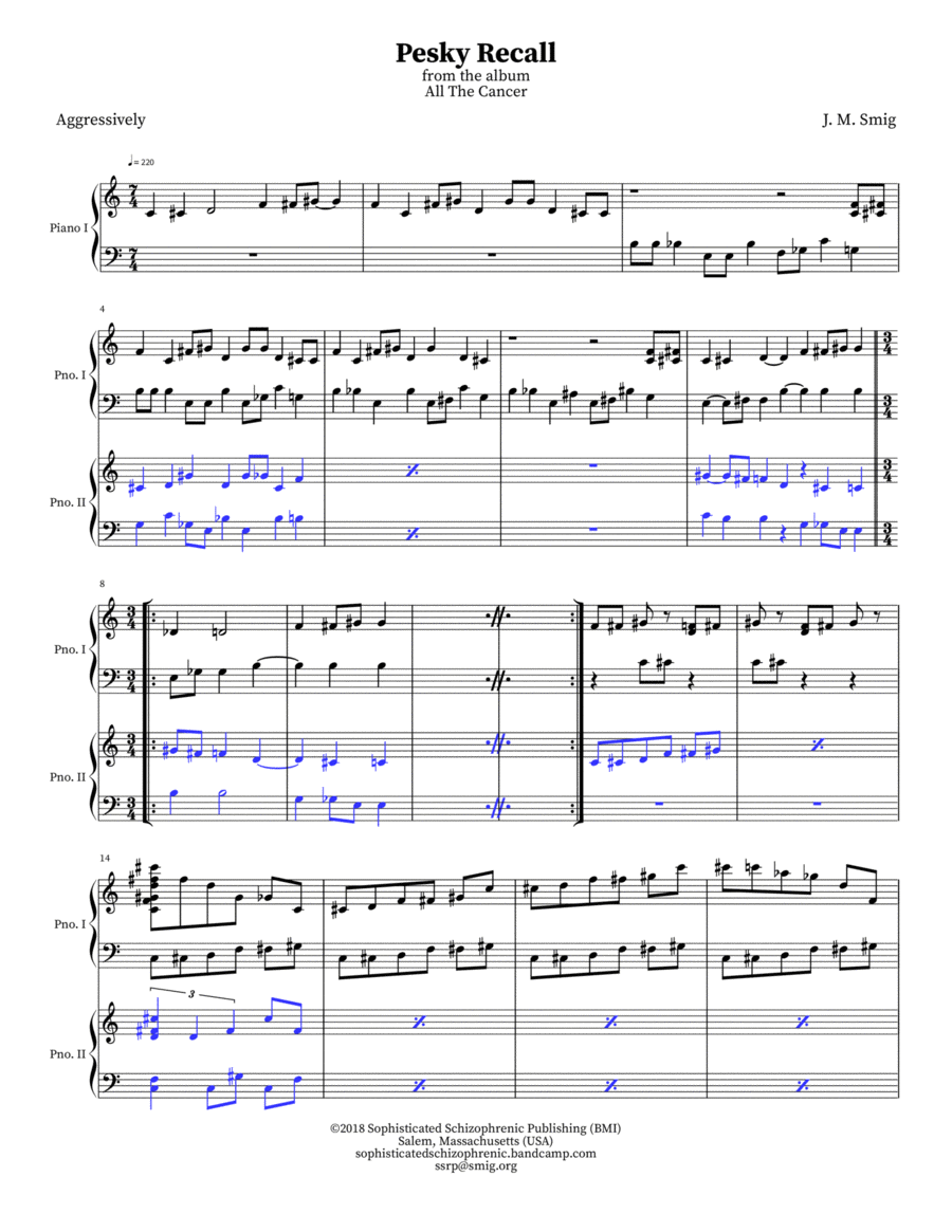 Pesky Recall Pesky Recall Piano Duet scores gallery preview page 1