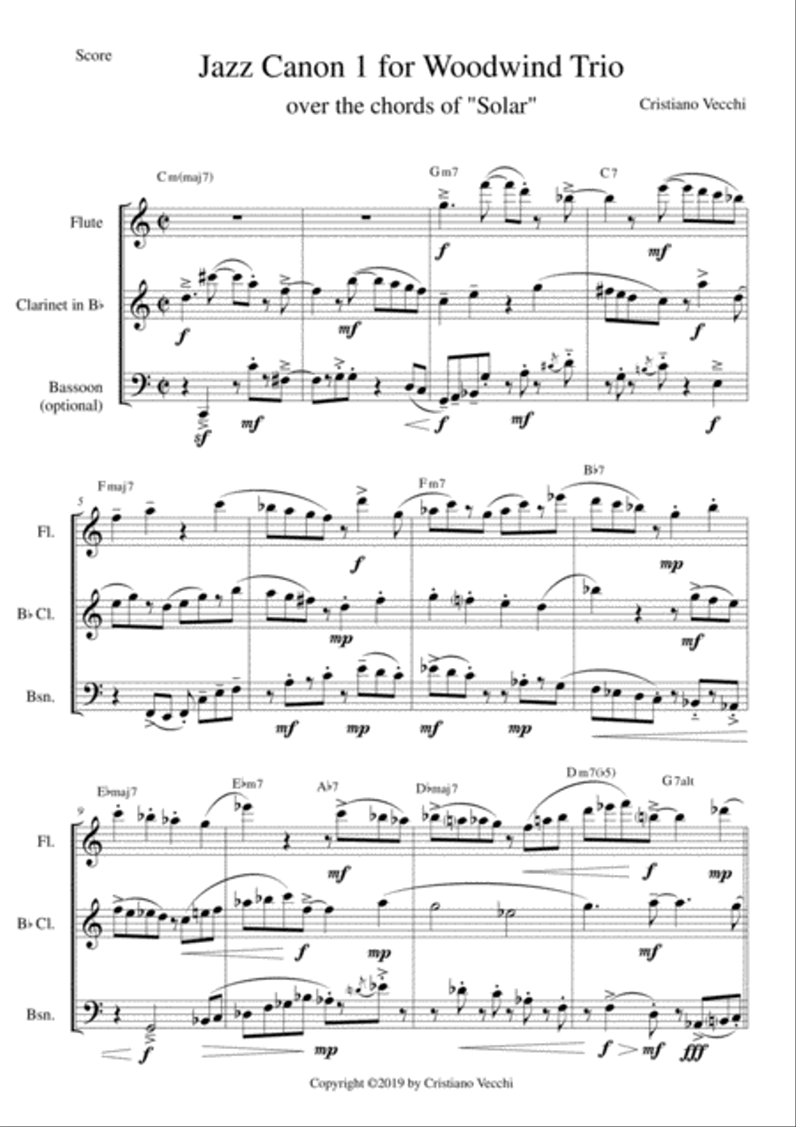 Jazz Canon 1 for Woodwind Trio Woodwind Trio scores gallery preview page 1