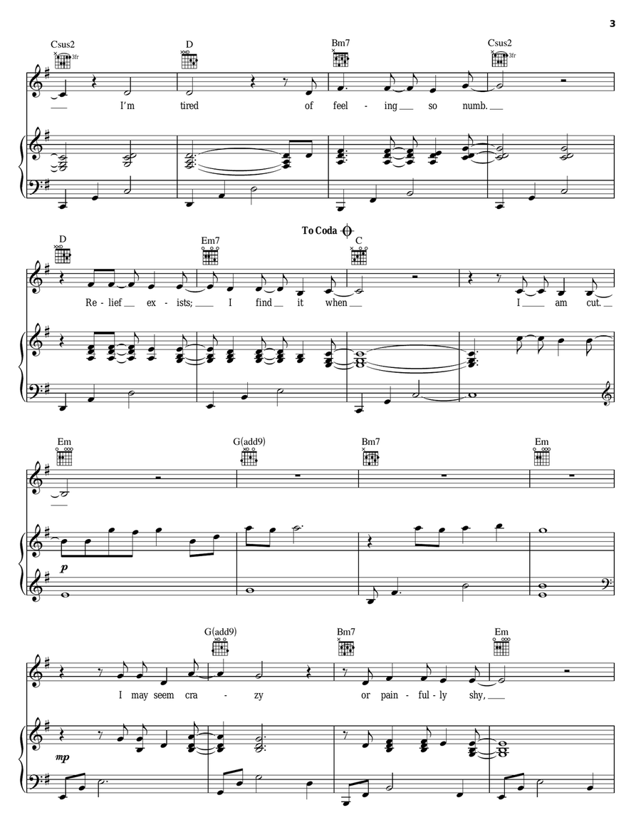 Cut Piano, Vocal, Guitar scores gallery preview page 3