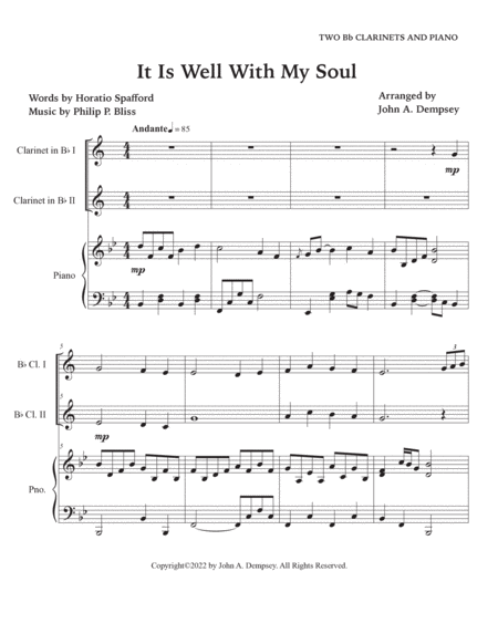 It Is Well With My Soul (Trio for Two Clarinets and Piano) image number null