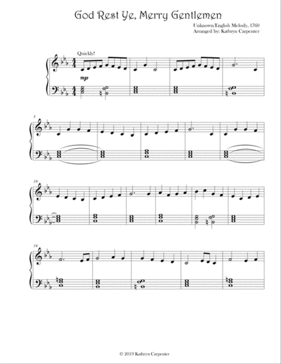 God Rest Ye Merry, Gentlemen (Easy Piano) 2A or 2B Easy Piano scores gallery preview page 1