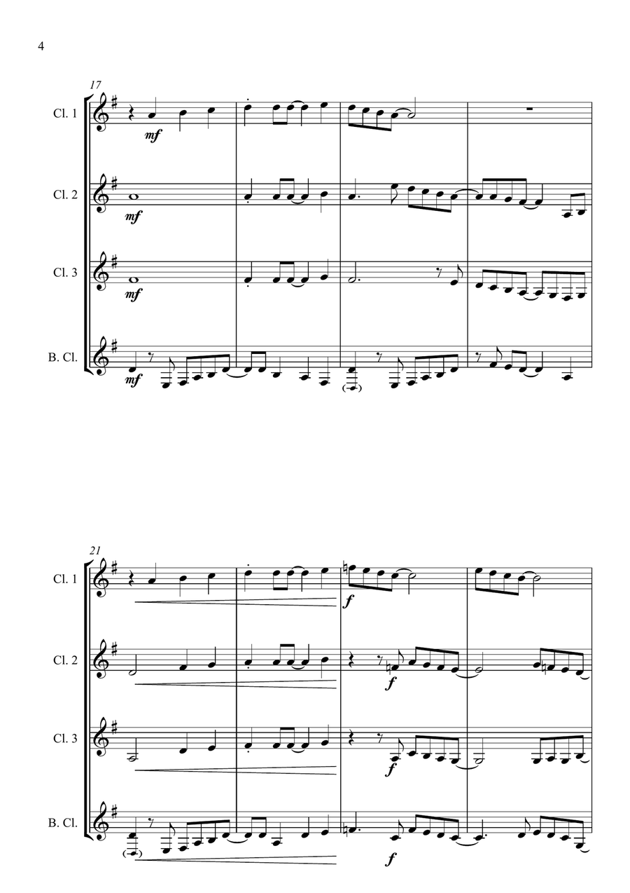 Carol of the Drum - for Clarinet Quartet Clarinet Quartet scores gallery preview page 4