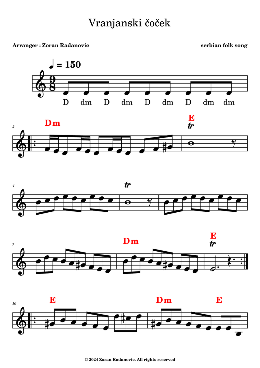 Vranjanski čoček - lead sheet Piano scores gallery preview page 1