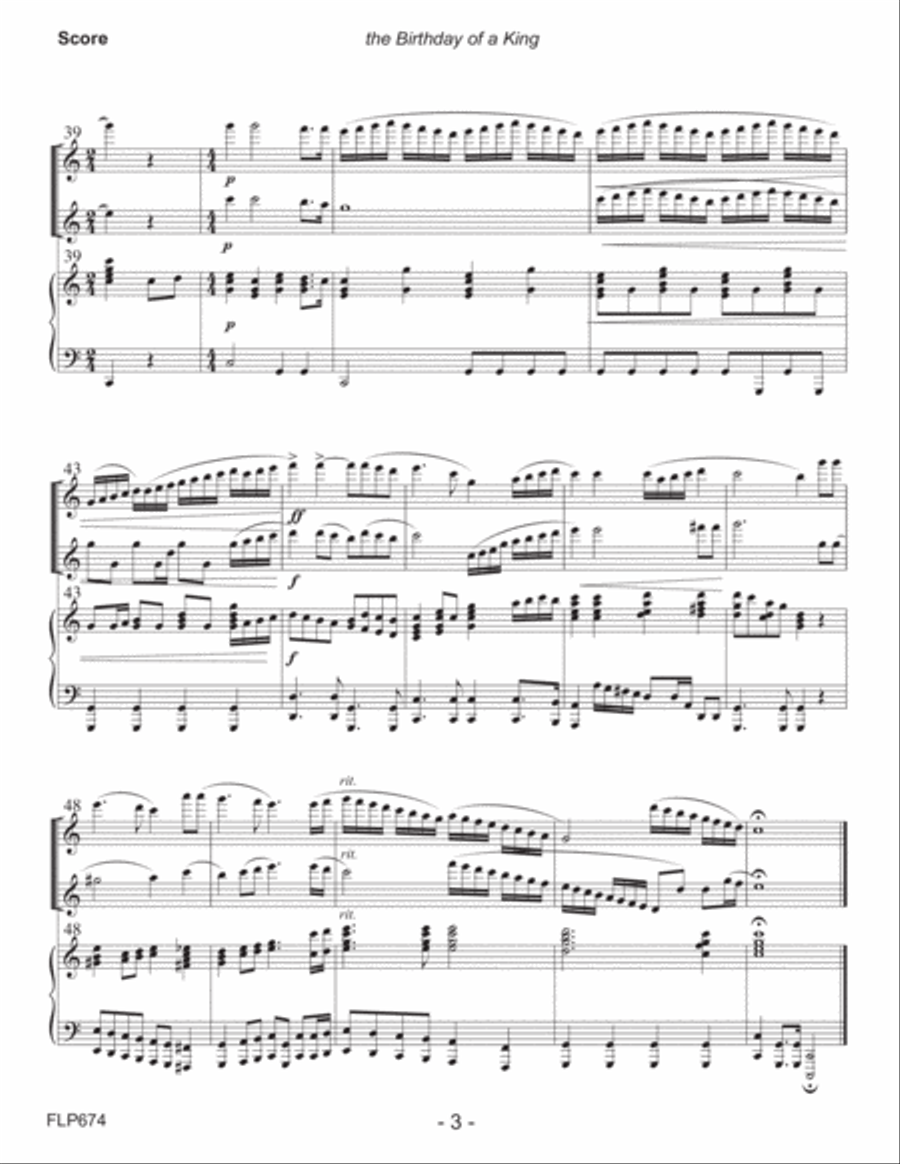 THE BIRTHDAY OF A KING - FLUTE DUET with Piano Accompaniment (Grade 3+) Flute Duet scores gallery preview page 3