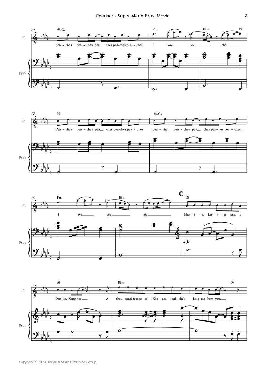 Peaches Piano, Vocal scores gallery preview page 4