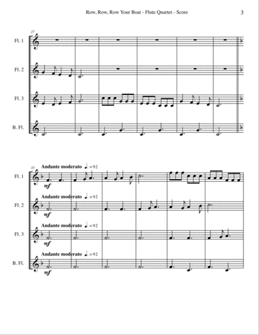 Row, Row, Row Your Boat for Flute Quartet Row, Row, Row Your Boat for Flute Quartet Flute Quartet scores gallery preview page 3