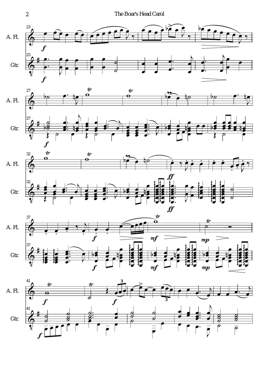 The Boar's Head Carol for alto flute and guitar Flute scores gallery preview page 2