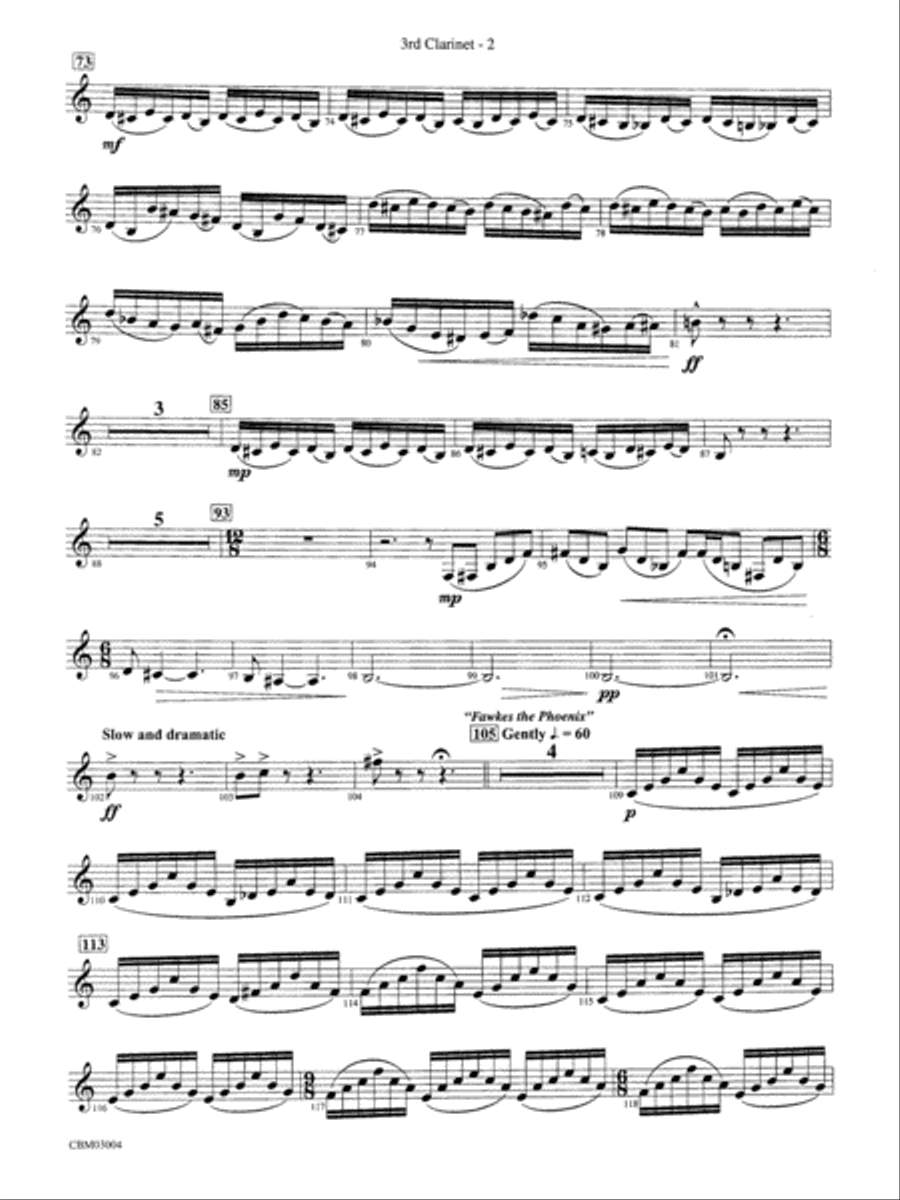 Harry Potter and the Chamber of Secrets, Symphonic Suite from: 3rd B-flat Clarinet Concert Band scores gallery preview page 2