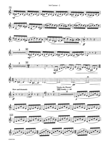 Harry Potter and the Chamber of Secrets, Symphonic Suite from: 3rd B-flat Clarinet