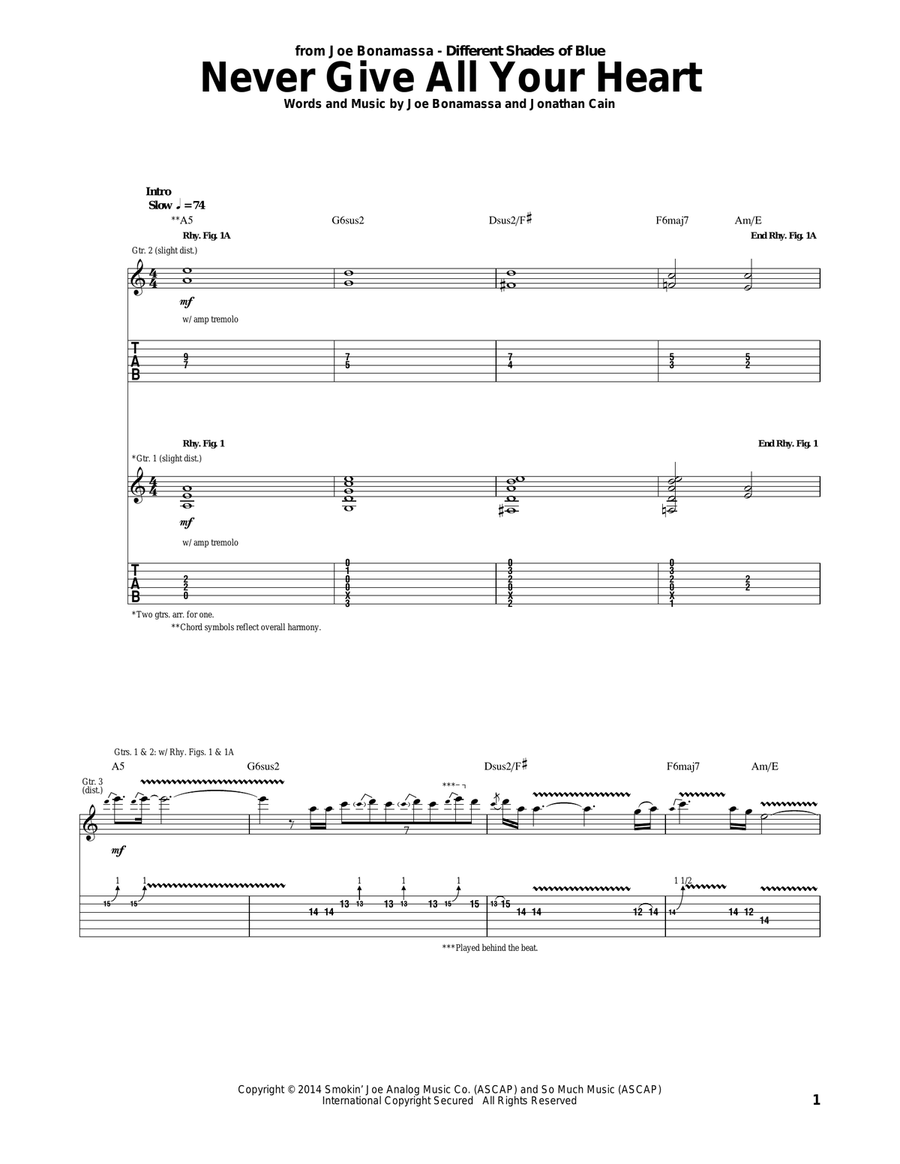 Never Give All Your Heart Acoustic Guitar scores gallery preview page 1