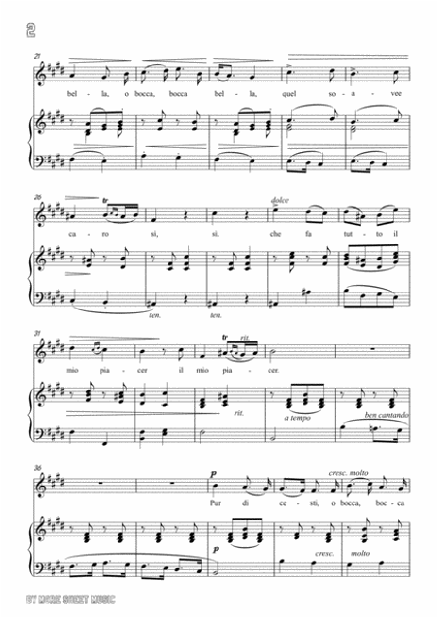 Lotti-Pur dicesti,o bocca bella in E Major,for Voice and Piano Voice Solo scores gallery preview page 4
