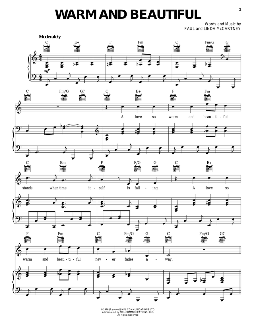 Warm And Beautiful Piano, Vocal, Guitar scores gallery preview page 1