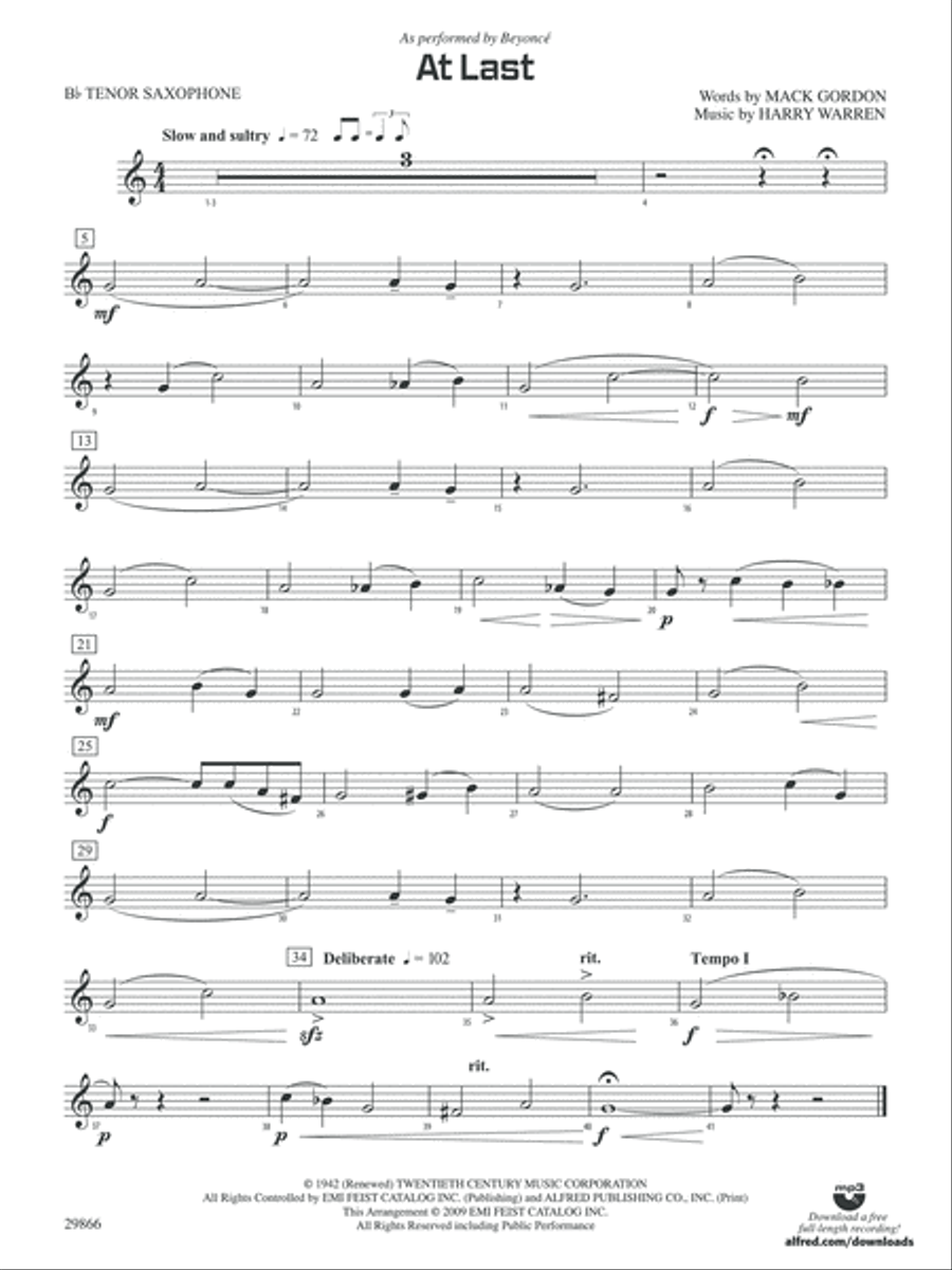 At Last: B-flat Tenor Saxophone Concert Band scores gallery preview page 1
