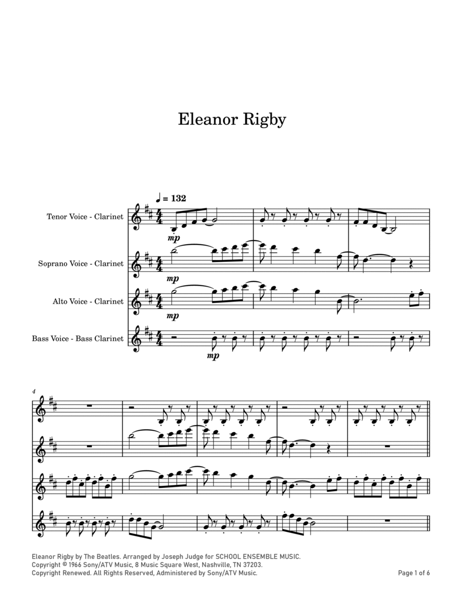 Eleanor Rigby Eleanor Rigby Clarinet Quartet scores gallery preview page 1