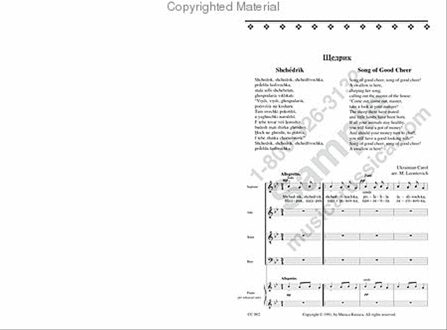 Carol of the Bells (Song of Good Cheer) 4-Part scores gallery preview page 2