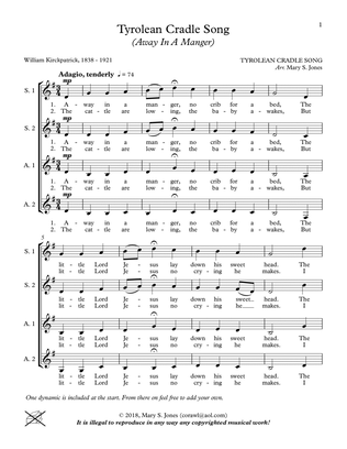Tyrolean Cradle Song (Away In A Manger) for S.S.A.A a cappella