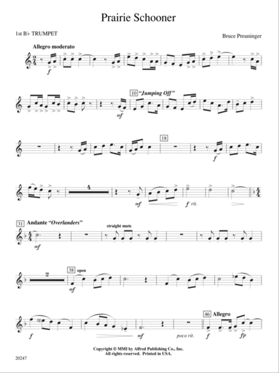 Prairie Schooner: 1st B-flat Trumpet Concert Band scores gallery preview page 1