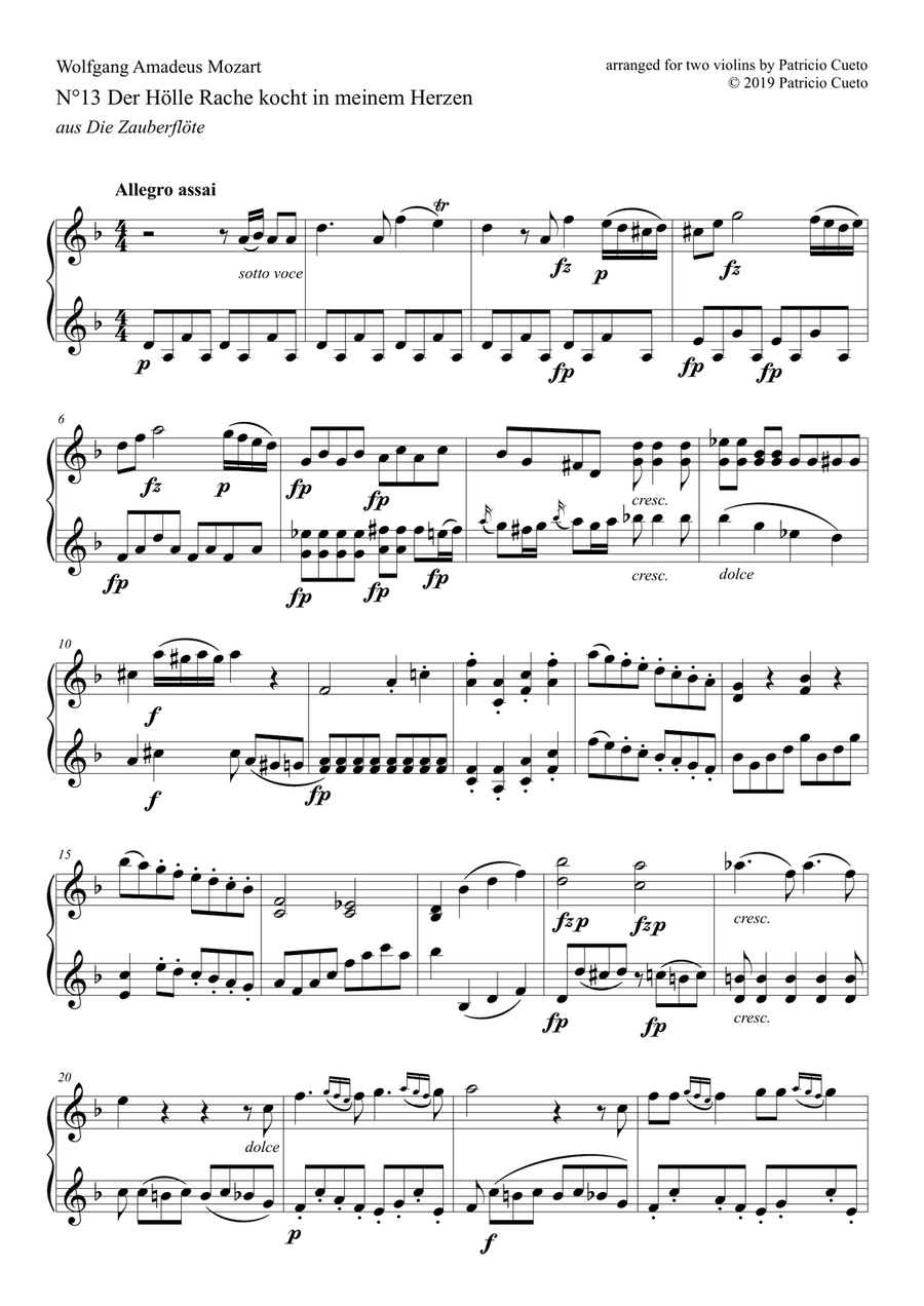 Der Hölle Rache kocht in meinem Herzen (for 2 Violins) Violin Solo scores gallery preview page 2