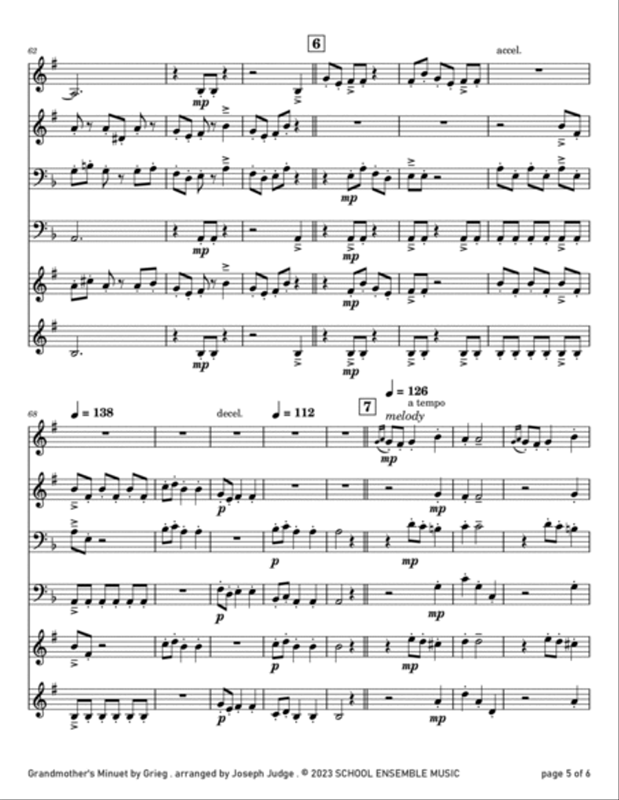 Grandmother's Minuet by Grieg for Brass Quartet in Schools Brass Quartet scores gallery preview page 5