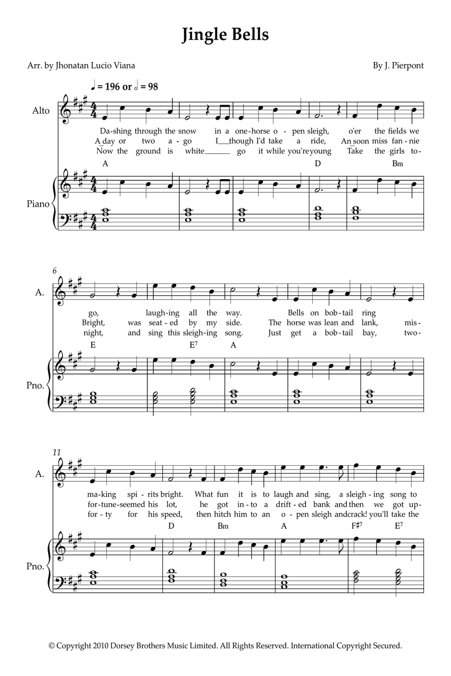 Jingle Bells Alto Voice scores gallery preview page 1