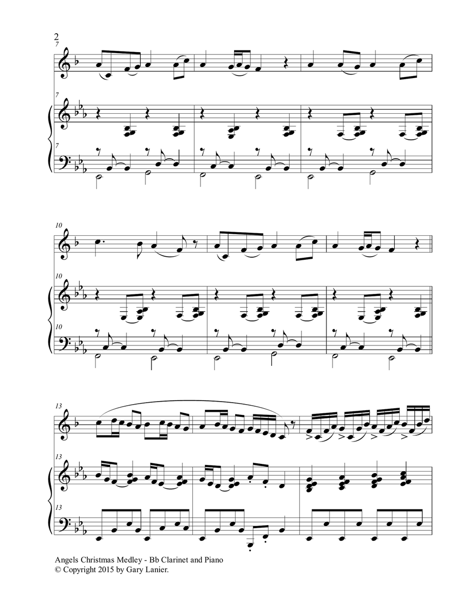 Gary Lanier: ANGELS CHRISTMAS MEDLEY (Duet – Bb Clarinet & Piano with Parts) Woodwind Duet scores gallery preview page 3