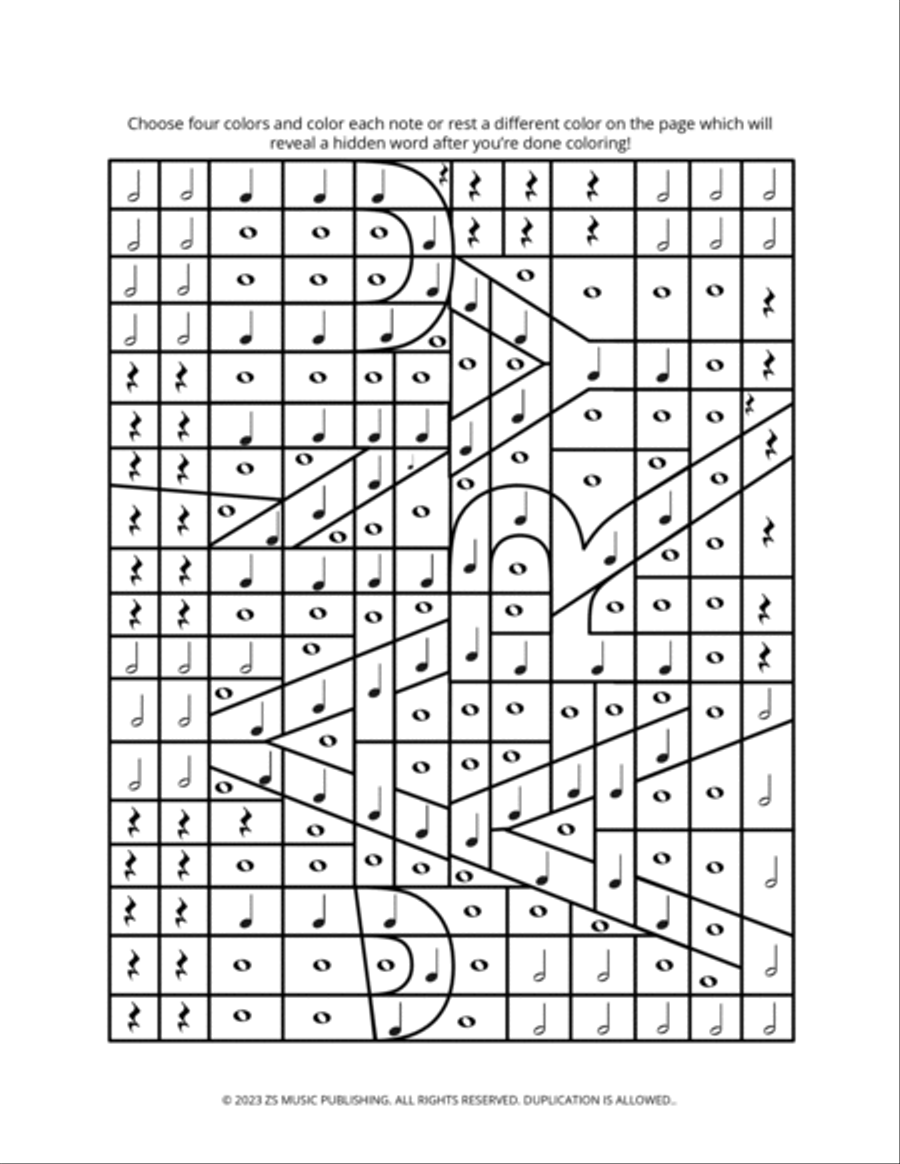 MONTHS OF THE YEAR - Hidden Word Music Coloring Sheet Set Piano Method scores gallery preview page 3