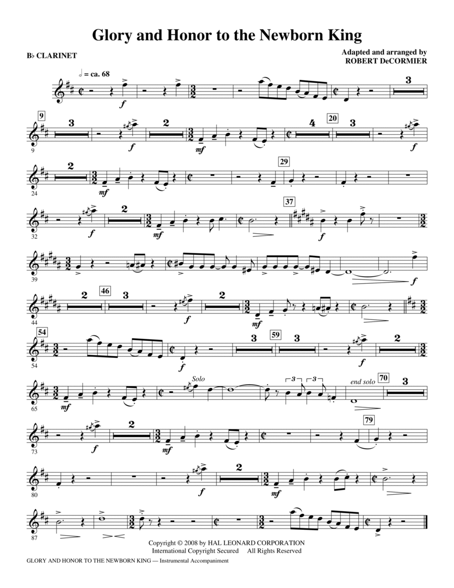 Glory And Honor To The Newborn King - Bb Clarinet Choir scores gallery preview page 1