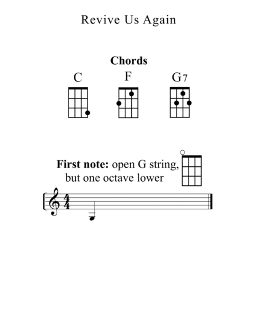 Revive Us Again for Ukulele (Chords, TAB, Melody, and Lyrics with optional Piano Accompaniment) High Voice scores gallery preview page 4