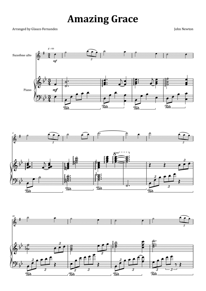 Amazing Grace - Alto Saxophone & Piano image number null