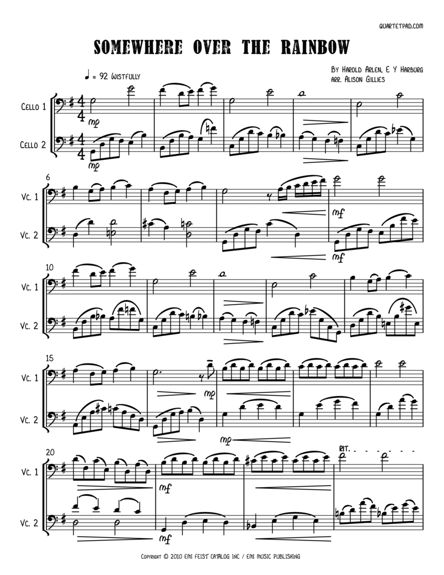 Over The Rainbow String Duet scores gallery preview page 1