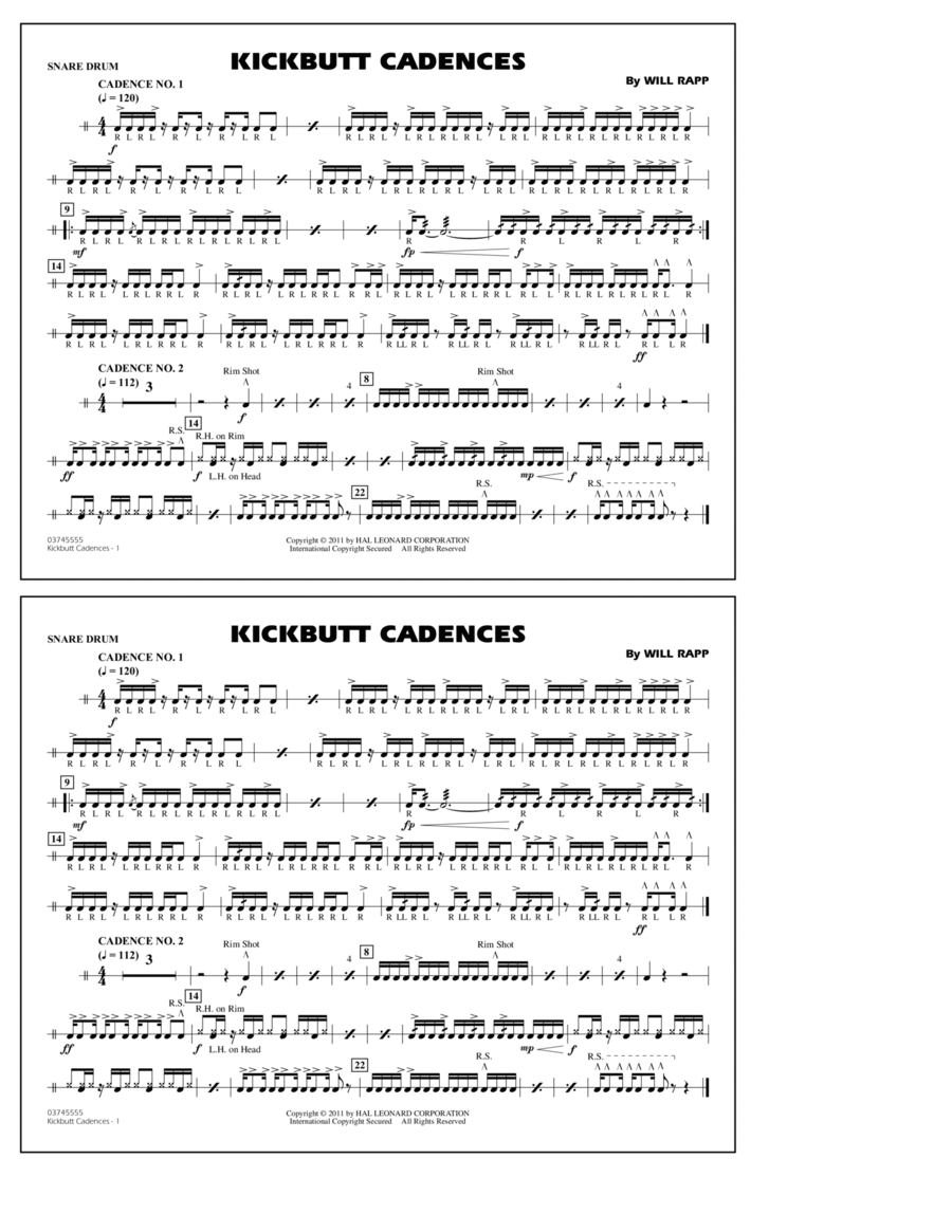 Kickbutt Cadences - Snare Drum Marching Band scores gallery preview page 1
