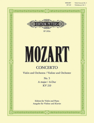 Book cover for Violin Concerto No. 5 in A K219 (Edition for Violin and Piano)