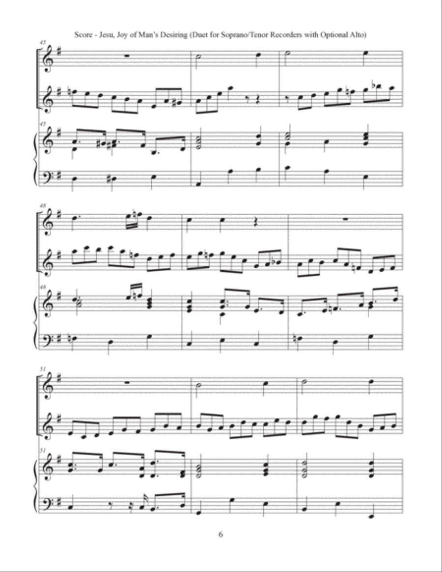 Jesu, Joy of Man's Desiring (Duet for Soprano/Tenor Recorders with Optional Alto) Woodwind Duet scores gallery preview page 6