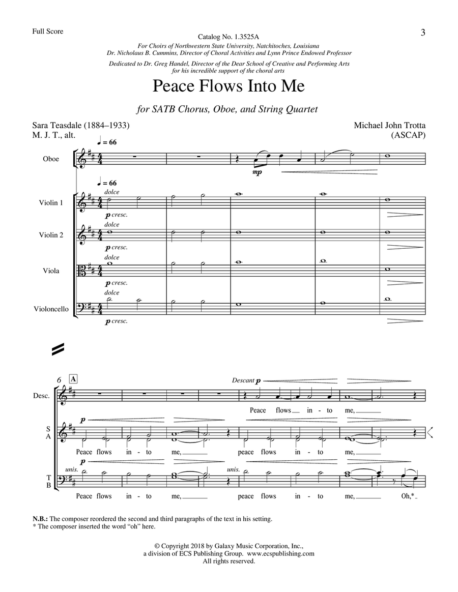 Peace Flows into Me from For a Breath of Ecstasy Choir scores gallery preview page 1