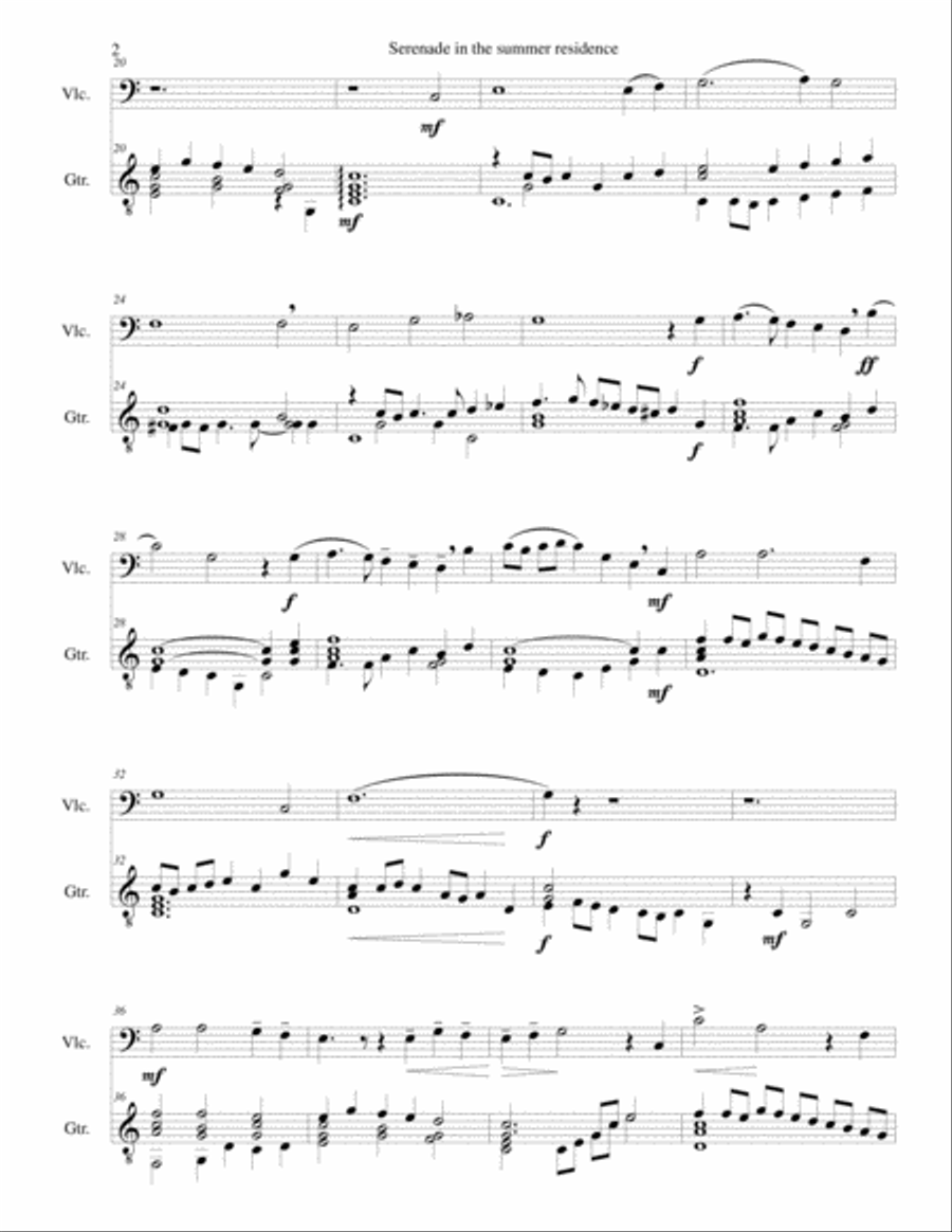 Serenade in the summer residence (Serenata nella residenza estiva) for cello and guitar String Duet scores gallery preview page 2