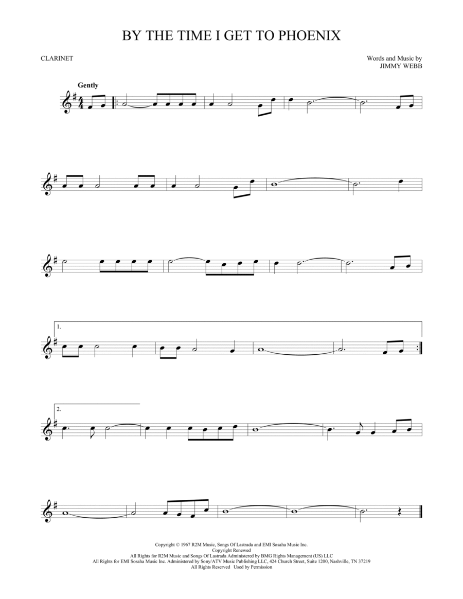 By The Time I Get To Phoenix Clarinet Solo scores gallery preview page 1