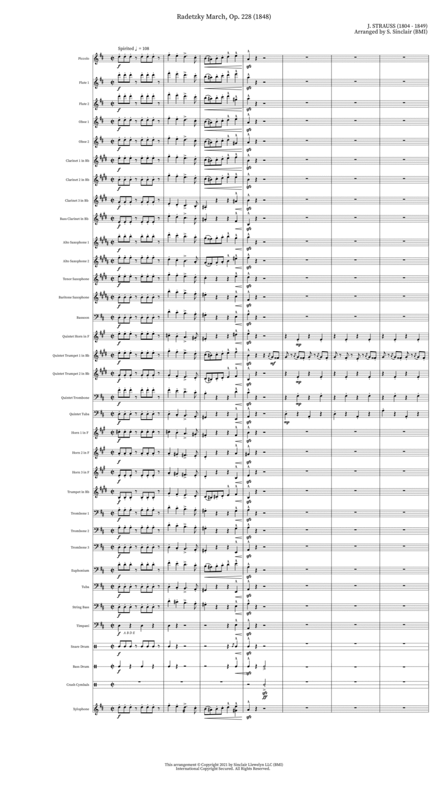 Radetsky March for brass quintet and concert band Concert Band scores gallery preview page 1